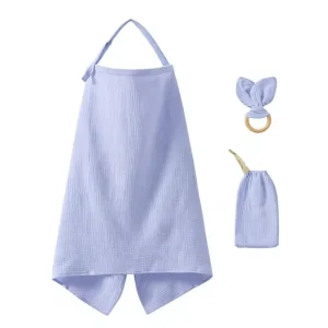 Nursing Apron with Storage Bag and Wooden Chewing Toy Muslin Cover for Breastfeeding Babies Nursing Cover with Rigid Hoop