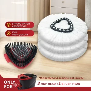 O Cedar Replacement Mop Heads 3 Pack White Microfiber Refills with 2 All Purpose Scrub Brushes for Floor Cleaning