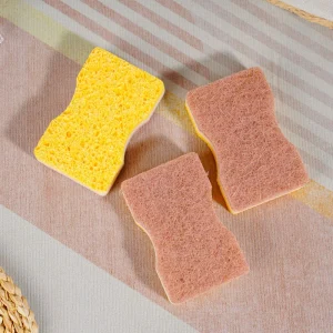 ODM 3 Layer Coconut Coir Wood Pulp Sponge Waist Shape Custom Size Color Logo Kitchen Cleaning Scrubber