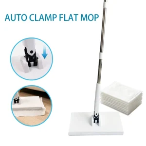 OEM Automatic Clamping Flat Mop with Telescopic Handle Replacement Cloth M L Size