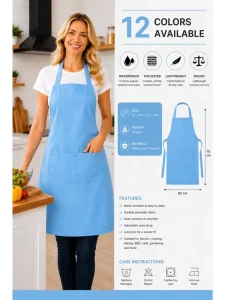 OEM Custom Polyester Apron Waterproof Cooking Apron with Front Pocket for Catering Cafe and Bakery