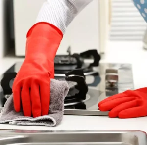 OEM Design Red Latex Rubber Household Gloves Dip Flock Lined Diamond Grip Roll Cuff