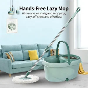 OEM ISO CE Hand Free Dual Drive 360 Rotating Wet Dry Anti Splash Auto Drain Stainless Steel Microfiber Spin Mop Bucket Set