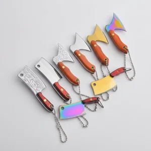 OEM Mini Kitchen Knife Pendant Necklace with Folding Steel Blade and Wood Handle, 6cm