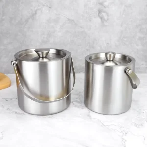 OEM ODM 1.6L 2L 3L 4L Double Wall Handle Ice Bucket 304 Stainless Steel Sealed Lid Beer Beverage Tub Bar Ice Storage Container