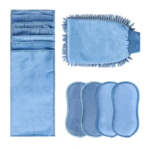OEM ODM 3 in 1 Household Cleaning Products Set Cleaning Gloves Kitchen Dish Sponge Microfiber Rags Glass Cleaning Cloth