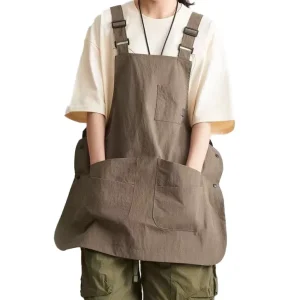 OEM ODM Japanese Oversize Style Loose Fit Apron Vest with Plastic Snap Pockets Adjustable Neck Straps
