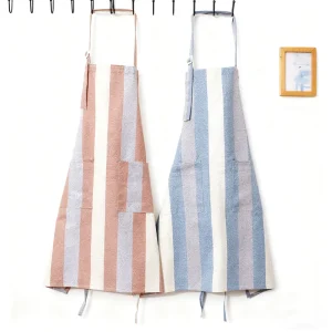 OEM ODM Striped Cotton and Linen Apron with Pockets and Adjustable Neck Tie for Branding Gardening