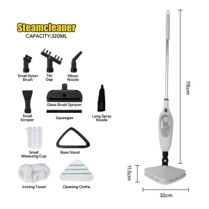 OEM ODM Supported 320ML Multi Surface Steam Mop with Floor Cloths and Squeegee Attachments for Wholesalers