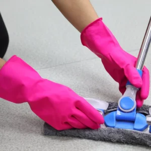 OEM Pink Latex Household Glove with Dip Flock Liner, Kitchen Dishwashing Cleaning Rubber Gloves, Fishscale Grip, Roll/Beaded Cuff