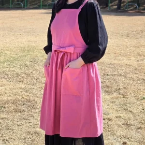 OEM Rose Red Chef Aprons for Kitchen Cooking Baking Gardening Cotton Apron Vintage Pinafore Apron Dress for Women with Pockets