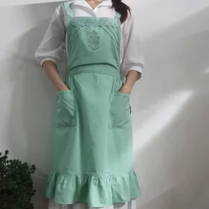 OEM Sleeveless Apron Korean Ins Japanese Style Vintage Kitchen Dessert Shop Cotton Waisted Overalls Double Pocket Anti-Fouling