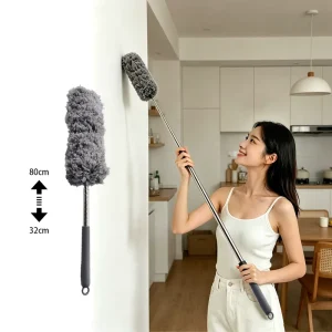 OEM Telescopic Microfiber Duster Stainless Steel Handle Washable Detachable Head Household Cleaning Tool