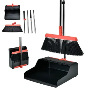 OKKiHOME Floor Cleaning Tools Long Handle 180 Degree Rotatable Broom Dustpan Combo Set Stand Up Broom and Dustpan Set