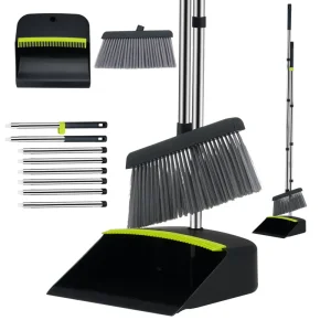 OKKiHOME Professional Broom Dustpan Combo Static Reducing Bristles Capture Dust and Hair Long Handle No Bend Sweeping