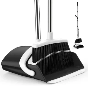 OKKiHOME Upright Broom and Dustpan Set Durable & Lightweight Broom and Dust Pan Combo with Adjustable Telescopic Handle