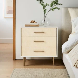 Oak Wood Bedside Table with Three Drawers and Storage