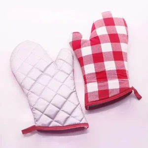 Oblique Red Wave Silicone Gloves with Thickened Cotton Baking Oven Gloves Kitchen Insulation Gloves