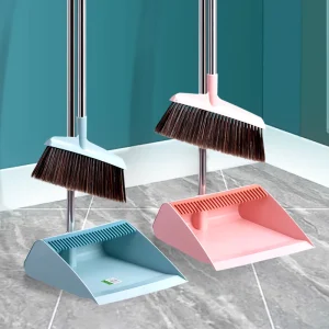 Office Home Kitchen Lobby Sweep Floor Plastic Broom Stick and Dustpan Magnetic 3 in 1 with Long Handle Brush for Floor Cleaning
