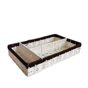 Office Kitchen Table Organizer Tray Household Small Items Holder Tray with Divider and Waterproof PP Wicker Tray
