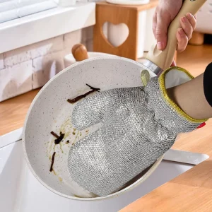 Oil Free Steel Wire Silver Kitchen Gloves Household Dishware Cleaning Silver Dishcloth Kitchen Cleaning Gloves