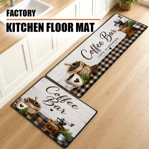 Oil-Proof Water-Repellent Polyester Kitchen Mat Set Easy-Clean Surface