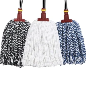 Old fashioned Cotton Mop with Stainless Steel Rod Round Head Dry & Wet Dual Use for Household Restaurant & Classroom Floors