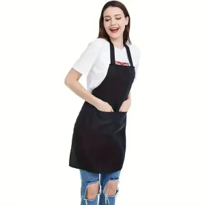 One Dozen 12 Pack Solid Color Apron Black Kitchen Workwear Apron Men’s and Women’s Cross Border Catering Set Polyester