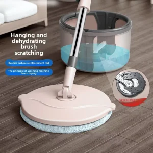 One Piece Flat Clean Household Mop Dual Use Wet and Dry Rotating Water Absorbing Hands Free Design for Easy Cleaning