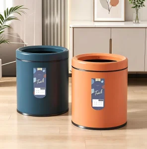 Open Top Round Colorful Trash Can Double-layer Stainless Steel Waste Bin Durable Indoor Living Room Office Commercial Areas