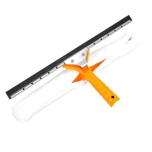 Orange Handled Window Cleaning Tool Plastic Handle With Rubber Scraper And White Fuzzy Cleaning Pad