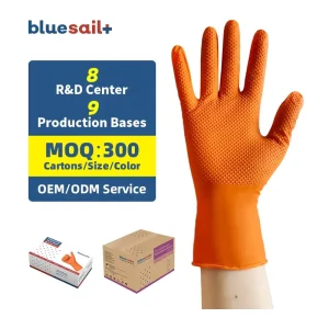Orange Nitrile Gloves Waterproof Household Oil resistant Powder Free Disposable Diamond Textured Nitrile Gloves for Cleaning