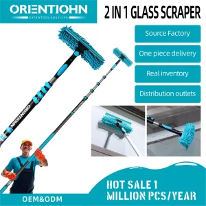 Orientjhon Scalable High Rise Telescopic Aluminum Window Cleaning Pole Double Side Glass Scraper Eco-Friendly Disposable