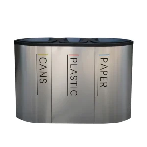 Outdoor 3 in 1 Metal Trash Container Garbage Can Public Recycling Waste Bin Commercial Stainless Steel Sorting Rubbish Bin