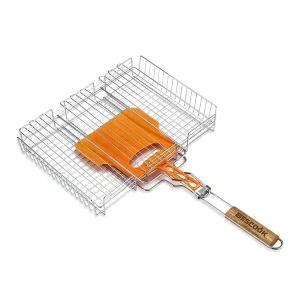 Outdoor Barbecue Tools with Wooden Handle Metal BBQ Grill Basket for Vegetables