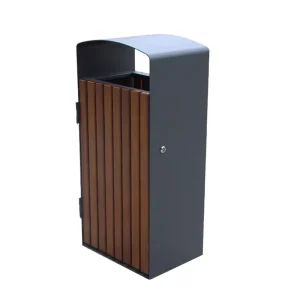 Outdoor Commercial Steel and Wood Waste Bin Street School Outside Rubbish Bin Public Municipal Park Garbage Receptacle Trash Can