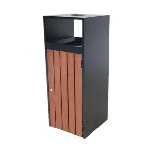 Outdoor Commercial Wood and Metal Trash Can Street Furniture Rubbish Litter Bin Park Wooden Garbage Container Public Waste Bin