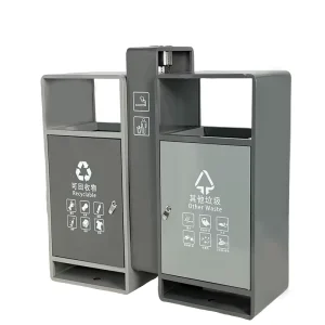 Outdoor Double-Classification Trash Bin for Municipal Streets Galvanized Sheet Trash Can Public Recycling Waste Bin