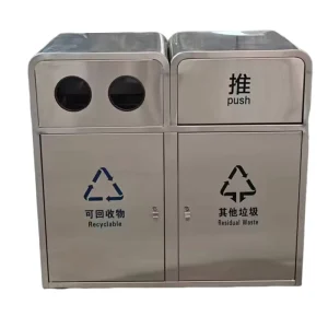 Outdoor Galvanized Sheet Stainless Steel Custom Metal Trash Can 1000*500*920mm Double-barrel Classified Trash Can