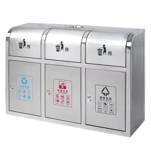 Outdoor Garbage Inner Bin Metal Park Recycling Box Stainless Steel Three combination Classified Trash Can