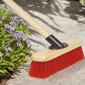 Outdoor Garden Broom with Bristle Head and Wood Handle Yard Brush Sweeper