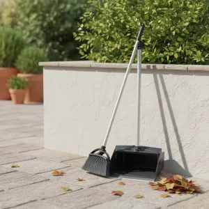 Outdoor Indoor Windproof Steel Handle Plastic Bristle Eco Friendly Detachable Upright Broom and Dustpan Combo Set