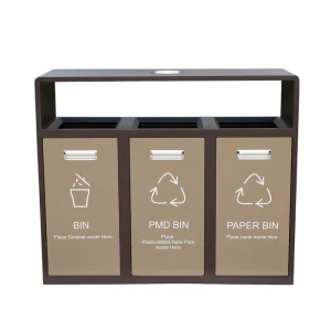 Outdoor Large 3 Section Sorting Steel Garbage Trash Can Outside Park Street Metal Waste Bin Public Commercial Recycle Dustbin