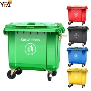 Outdoor Large Plastic Garbage Bin Trash Can 660 1100 Liter Waste Bin 4 Wheelie Plastic Waste Bins