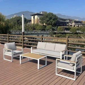 Outdoor Metal Steel Aluminum 4-Piece Conversation Sofa Set with Steel Chairs for Hotel Home Garden Patio