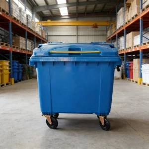 Outdoor Plastic Large Volume Garbage Bin with Wheels Secure Lid Eco Friendly for Public Area Hospital School Waste Collection