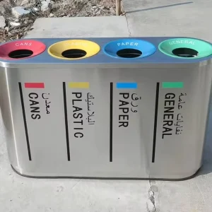 Outdoor Plaza Shopping Mall Standing Cylindrical Four-section Trash Bins Stainless Steel Waste Containers