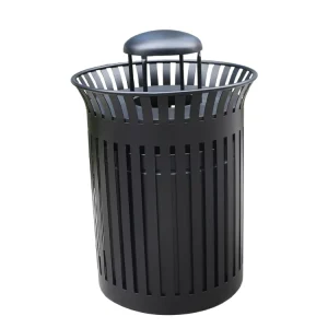 Outdoor Round Steel Slats Waste Trash Bin Outside Street Park Metal Rubbish Litter Bin Public Commercial Recycling Dust Bin