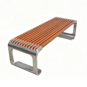 Outdoor Stainless Steel & Wood Backless Park Bench Simple Leisure Seating