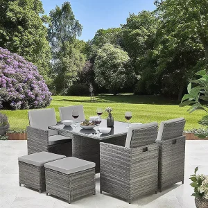 Outdoor Traditional Patio Dining Sofa Set PE Wicker Rattan Sectional Conversation Sofa Glass Coffee Table for Backyard Hotel
